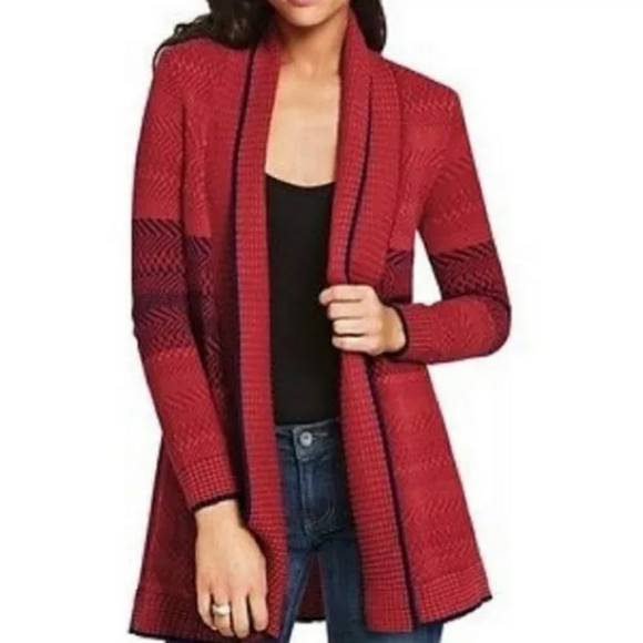 CAbi Sweaters - Cabi Red Blue Joy Open Front Cardigan Sweater XS
